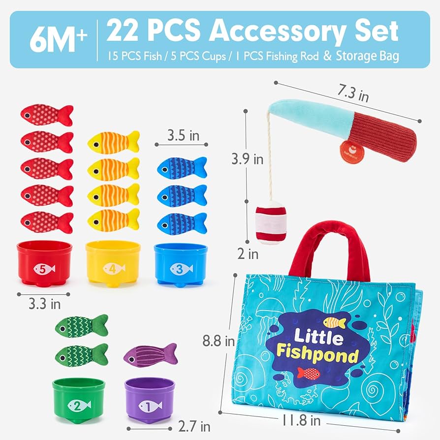 Hahaland Montessori Toy 1+ – Cloth Fishing Game with Stacking Cups for Toddlers 1–3
