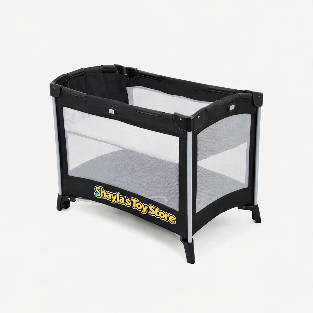 Foldable Baby Travel Cot with Mattress – Portable Infant Playpen & Sleep Bed (Black)