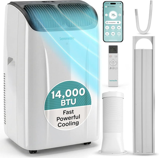 SereneLife Portable Air Conditioner 14000 BTU Air Conditioning Unit, Smart WiFi Portable AC with Dehumidifier, Follow Me Function, Sleep Mode & Window Kit