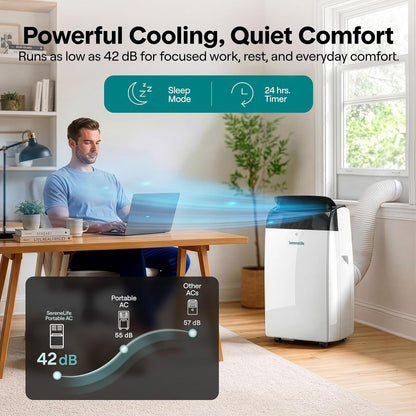 SereneLife Portable Air Conditioner 16000 BTU with WiFi, Portable AC Air Conditioning Unit, 3-in-1 with Cooling, Fan & Dehumidifier Modes, Self-Evaporating & Sleep Mode for Large Rooms & Home Office