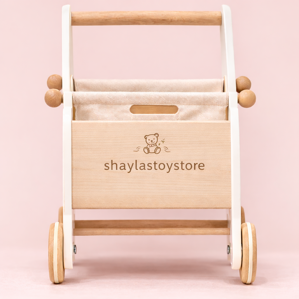 Wooden Baby Walker Toy Cart with Storage Bag – Montessori Push Walker for Toddlers