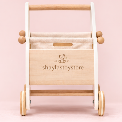 Wooden Baby Walker Toy Cart with Storage Bag – Montessori Push Walker for Toddlers