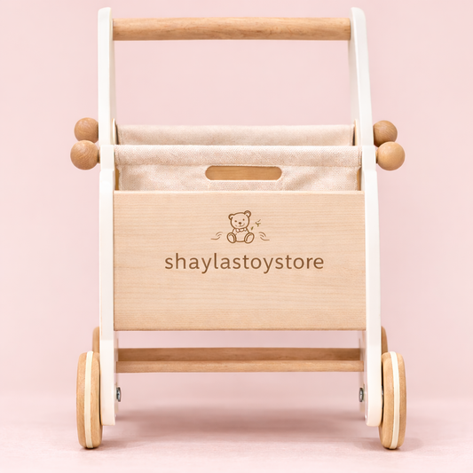 Wooden Baby Walker Toy Cart with Storage Bag – Montessori Push Walker for Toddlers