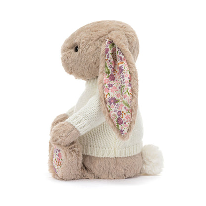 Custom Name Blossom Beige Bunny with Cream Knitted Jumper