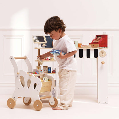 Wooden Baby Walker Toy Cart with Storage Bag – Montessori Push Walker for Toddlers