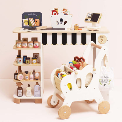 Wooden Baby Walker Toy Cart with Storage Bag – Montessori Push Walker for Toddlers