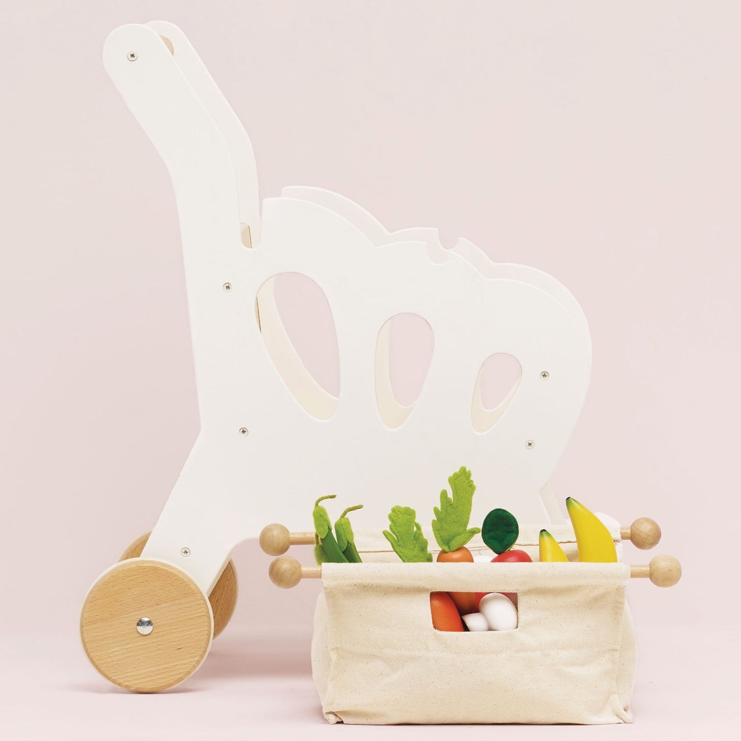 Wooden Baby Walker Toy Cart with Storage Bag – Montessori Push Walker for Toddlers