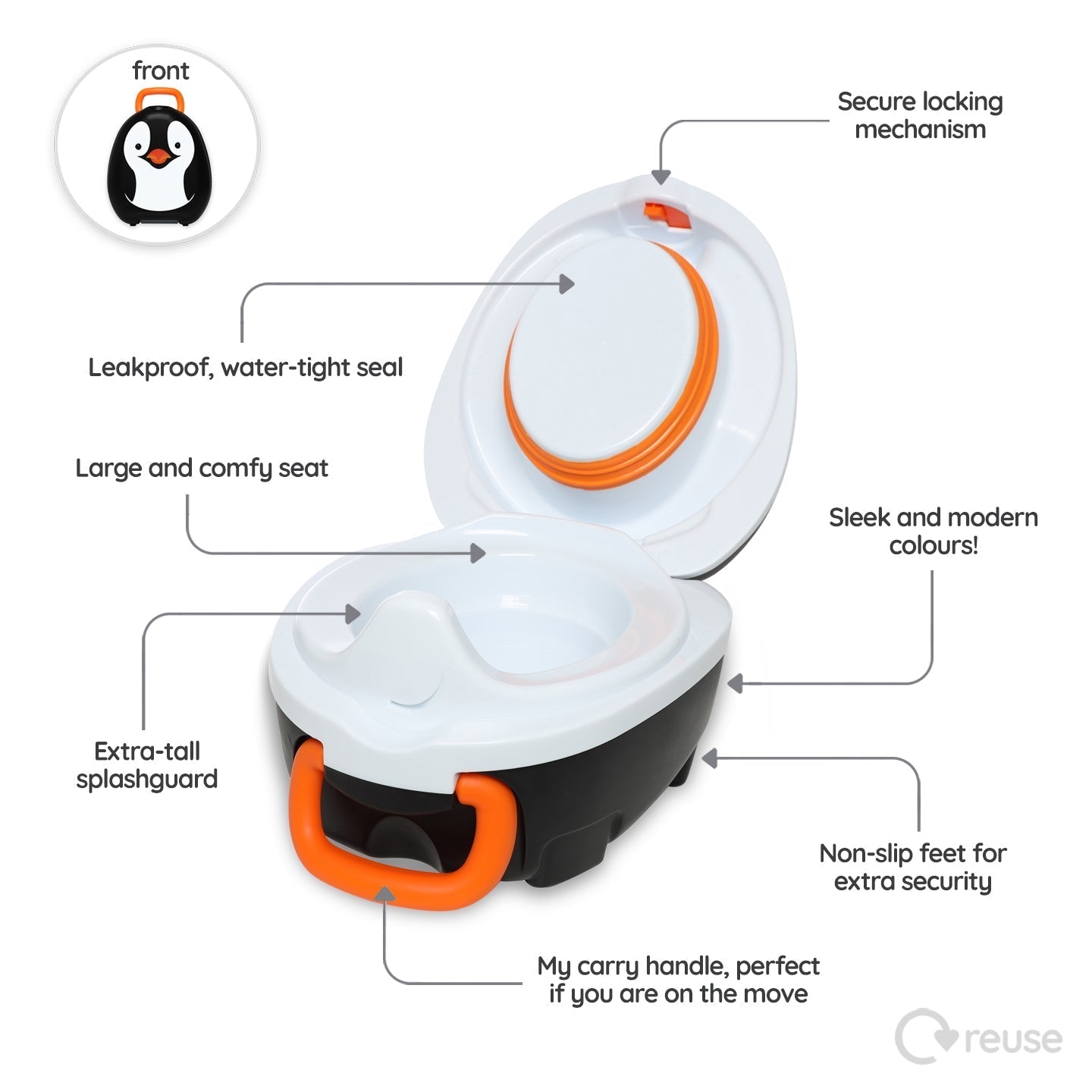 My Carry Potty - Travel Potty, Award-Winning Portable Toddler Toilet Seat for Kids to Take Everywhere (Penguin)